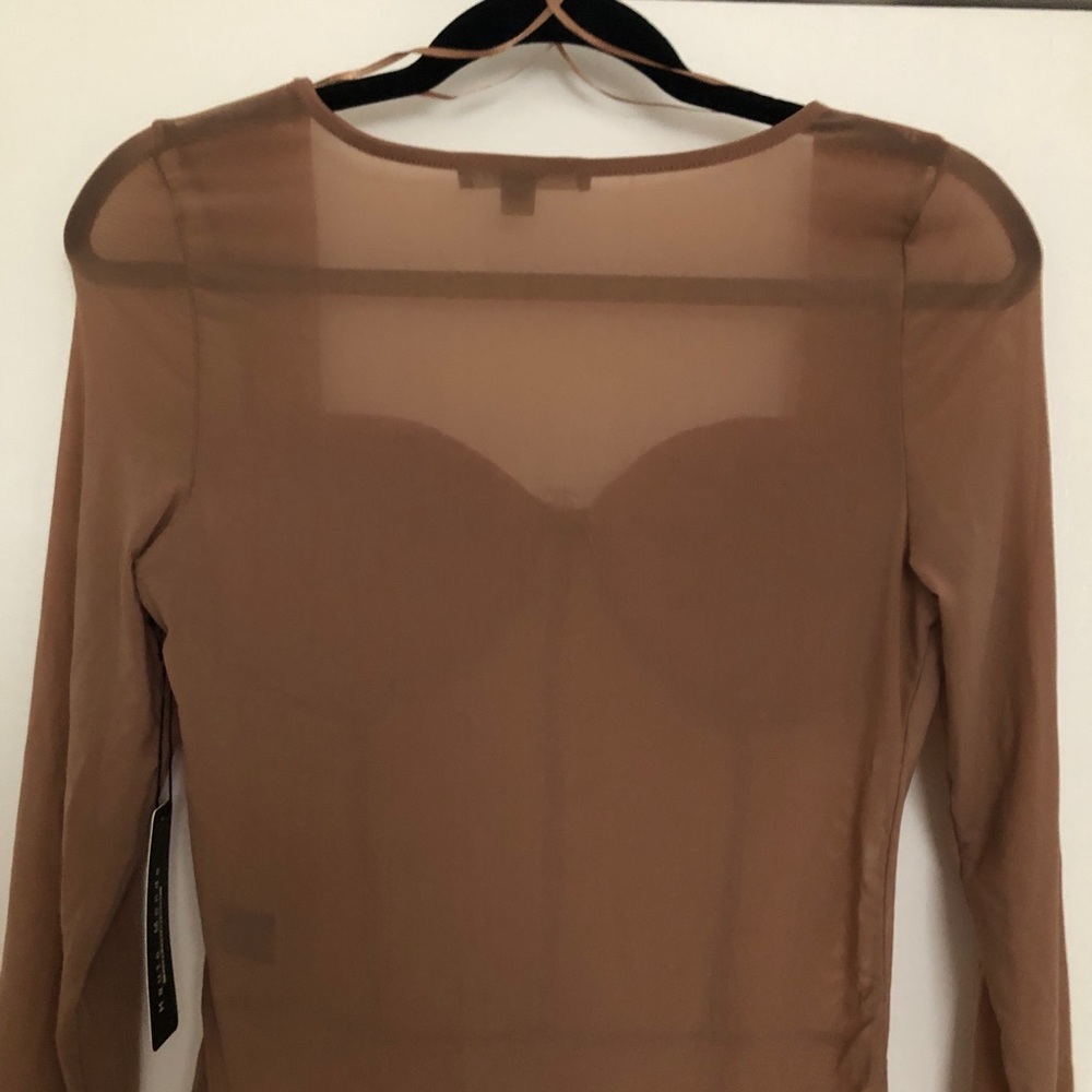 Nude Tan Bodysuit Sheer With Corset Style Bodice by Haute Monde Size Medium - Picture 4 of 9